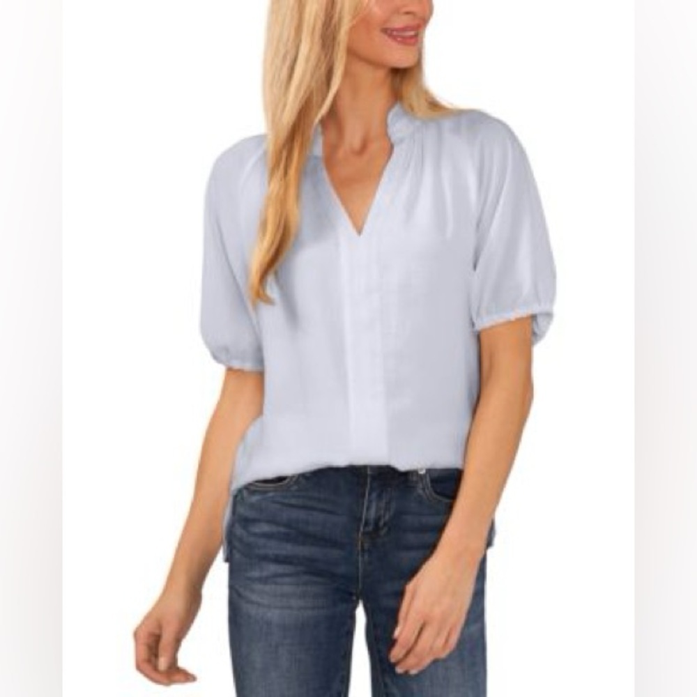 NWT CeCe Short Sleeve Ruffle Neck Raglan Split Neck Blouse